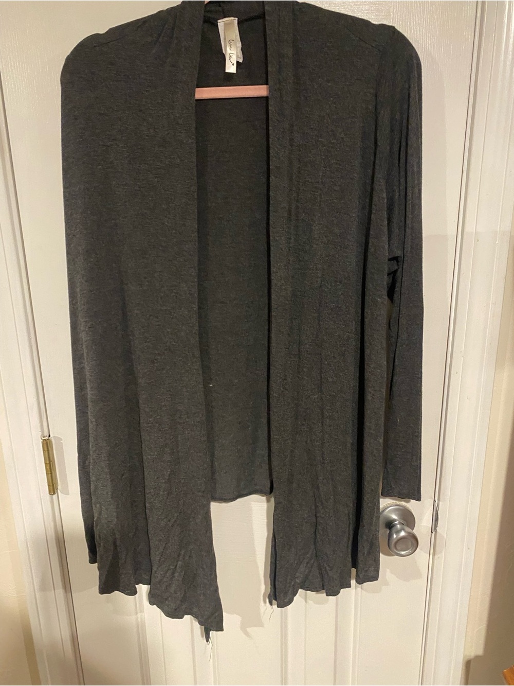Dark Gray Open Front Lightweight Cardigan